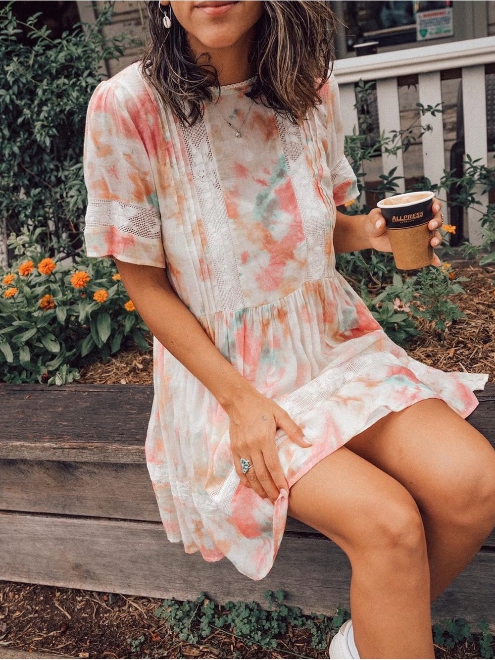 Auguste The Label Tie-Dye Short Sleeve Babydoll Dress - Pink & Mint
